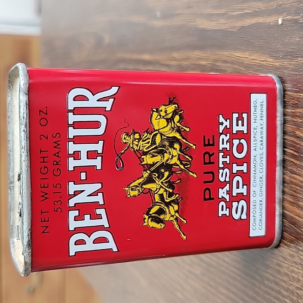 VTG Spice Tin Ben-Hur Pure PASTRY SPICE Metal Tin Patina Rust Aged - Picture 3 of 6